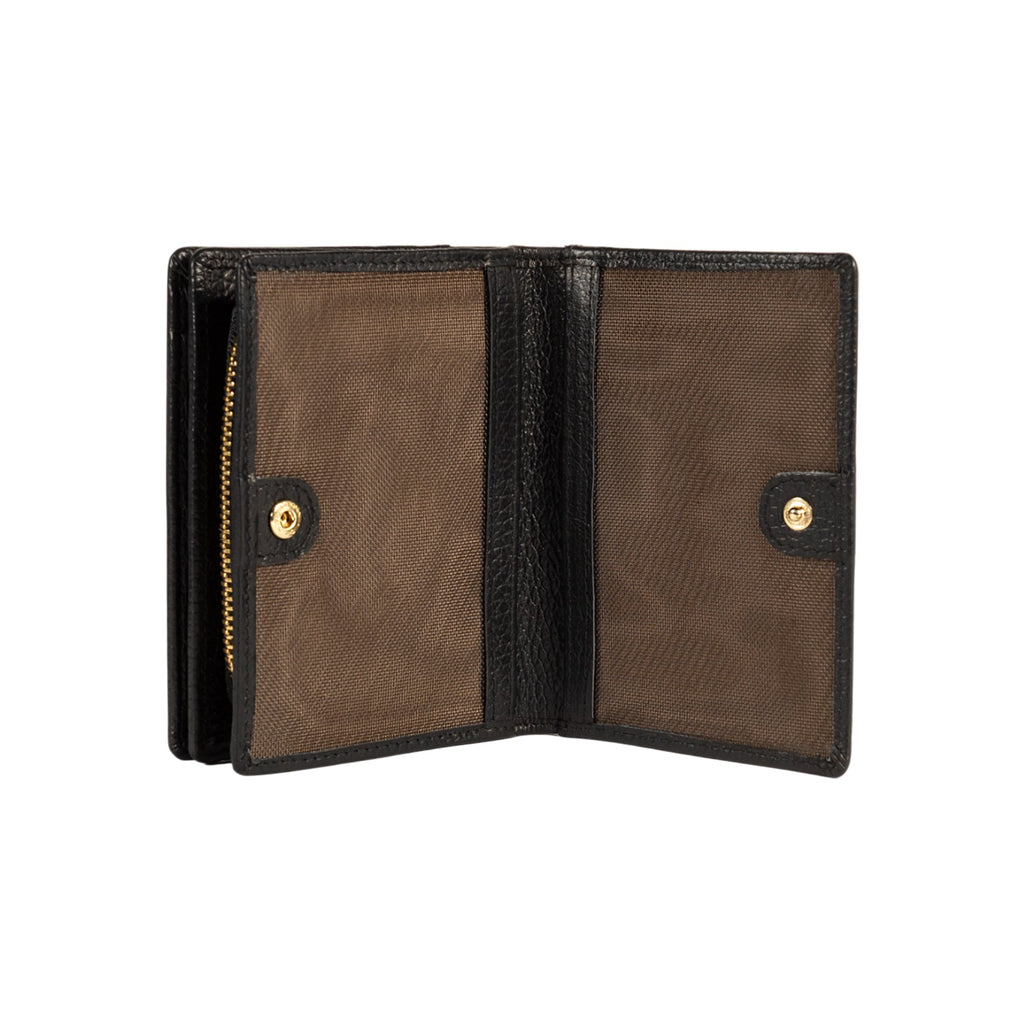 RB1080GA | Women's Wallet Made in Italy in Genuine Dollar Grain Leather. Color: Black. Dimensions (closed): 13 x 9 x 2.5 cm