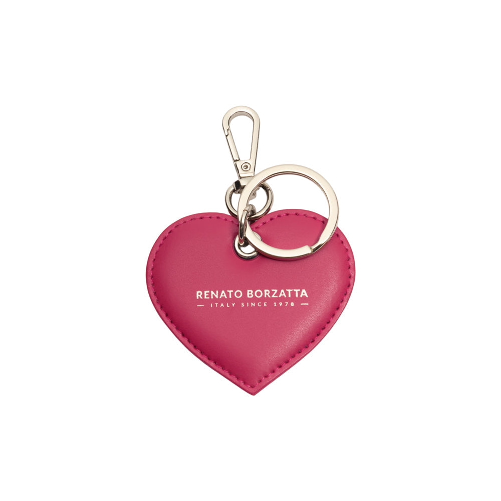 RB1082SBE | Heart Charm Keychain Made in Italy in Genuine Smooth Matte Leather. Color: Fuchsia