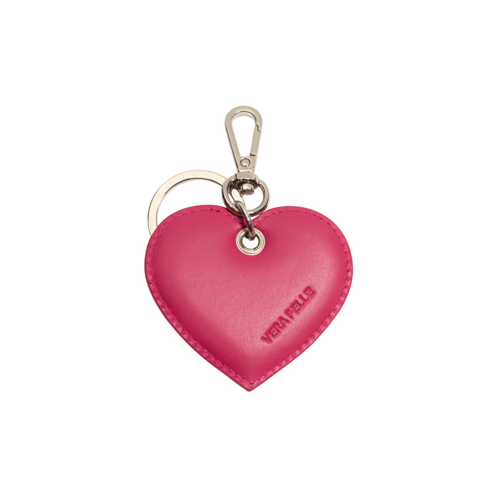 RB1082SBE | Heart Charm Keychain Made in Italy in Genuine Smooth Matte Leather. Color: Fuchsia