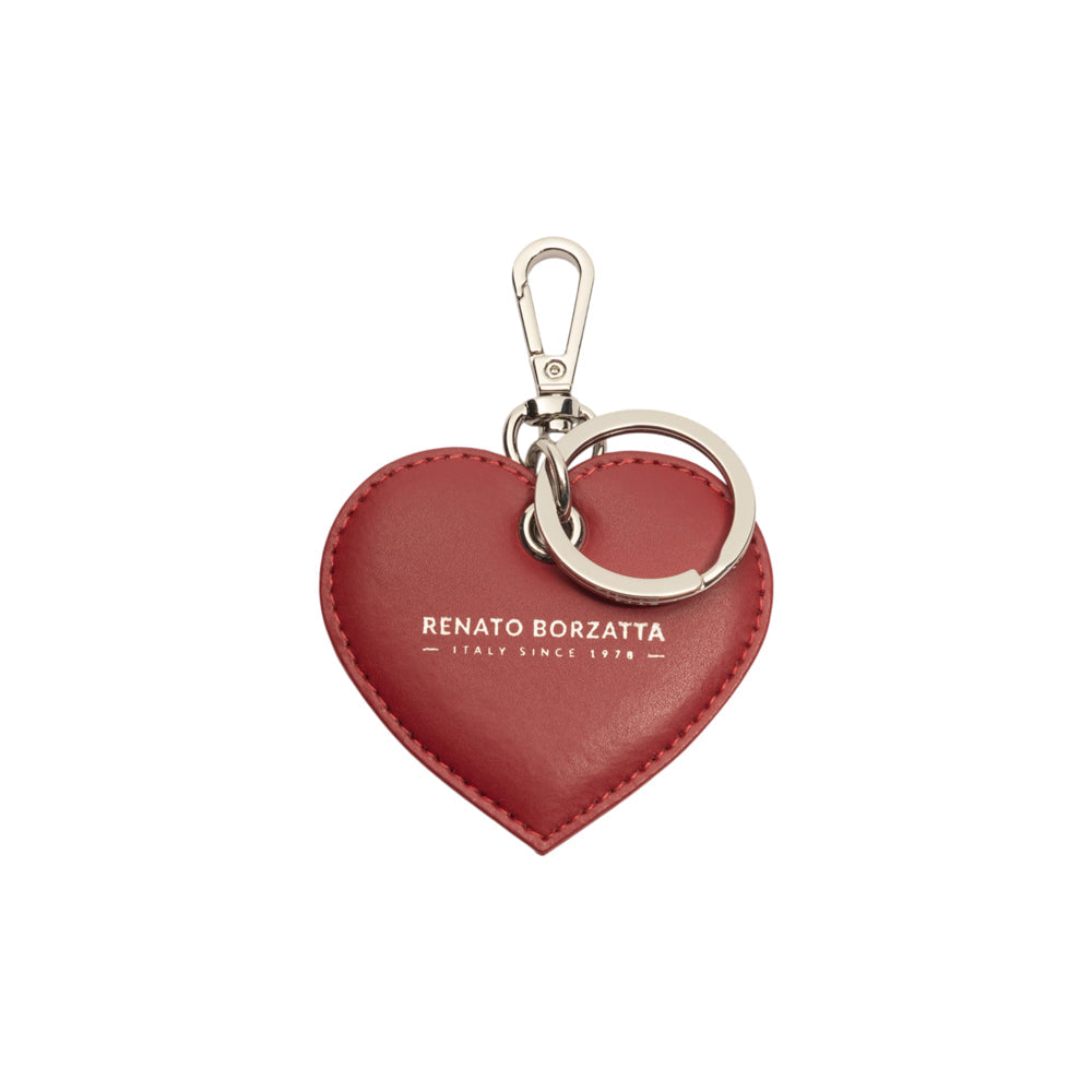 RB1082SV | Heart Charm Keychain Made in Italy in Smooth Matte Genuine Leather. Color: Red