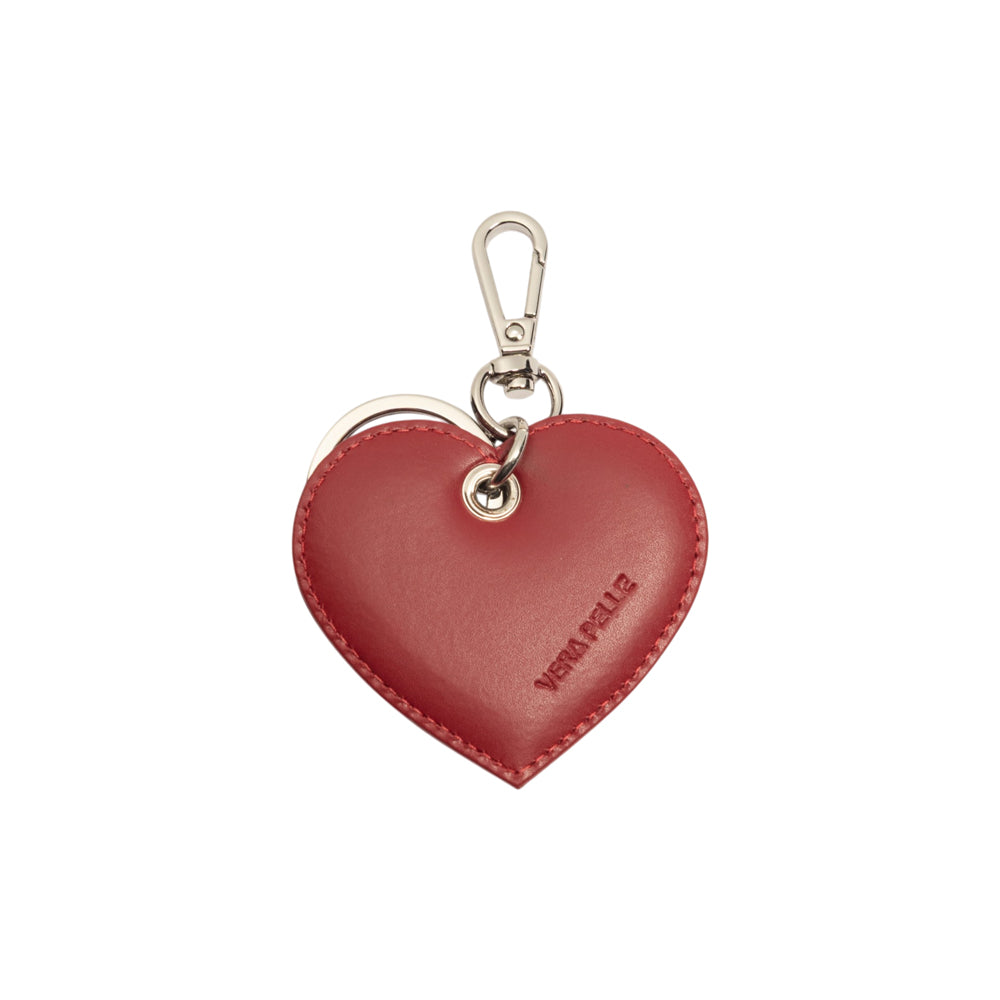 RB1082SV | Heart Charm Keychain Made in Italy in Smooth Matte Genuine Leather. Color: Red