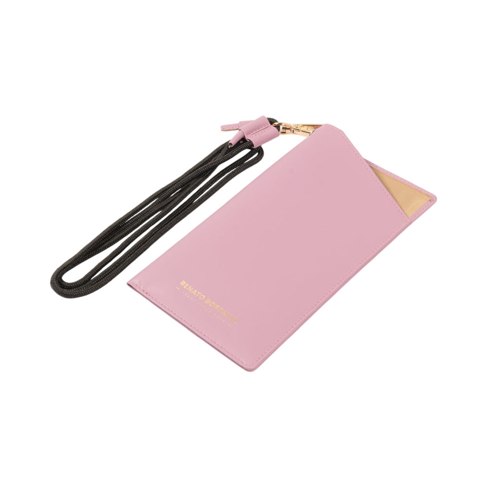 RB1087CI | Glasses/Smartphone Case with Shoulder Strap Made in Italy in Genuine Smooth Matte Leather. Color: Lilac