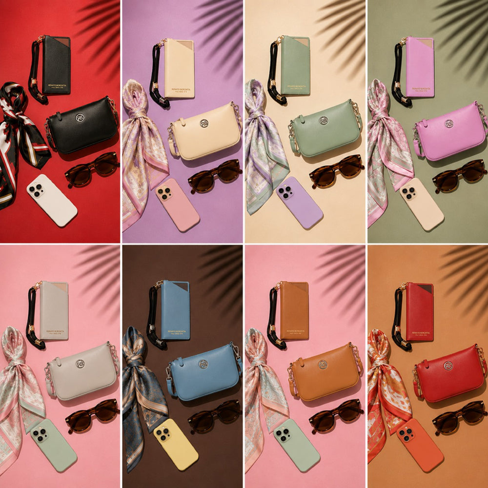 RB1087CI | Glasses/Smartphone Case with Shoulder Strap Made in Italy in Genuine Smooth Matte Leather. Color: Lilac