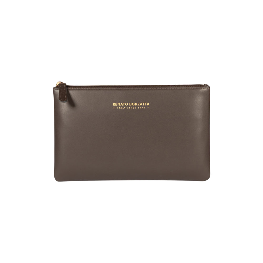 RB1090B | Made in Italy Toiletry Bag in Genuine Smooth Matte Leather. Color: Dark Brown