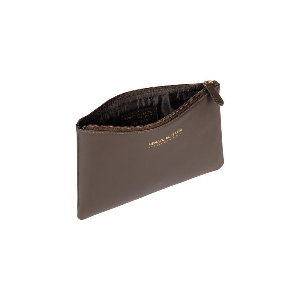 RB1090B | Made in Italy Toiletry Bag in Genuine Smooth Matte Leather. Color: Dark Brown