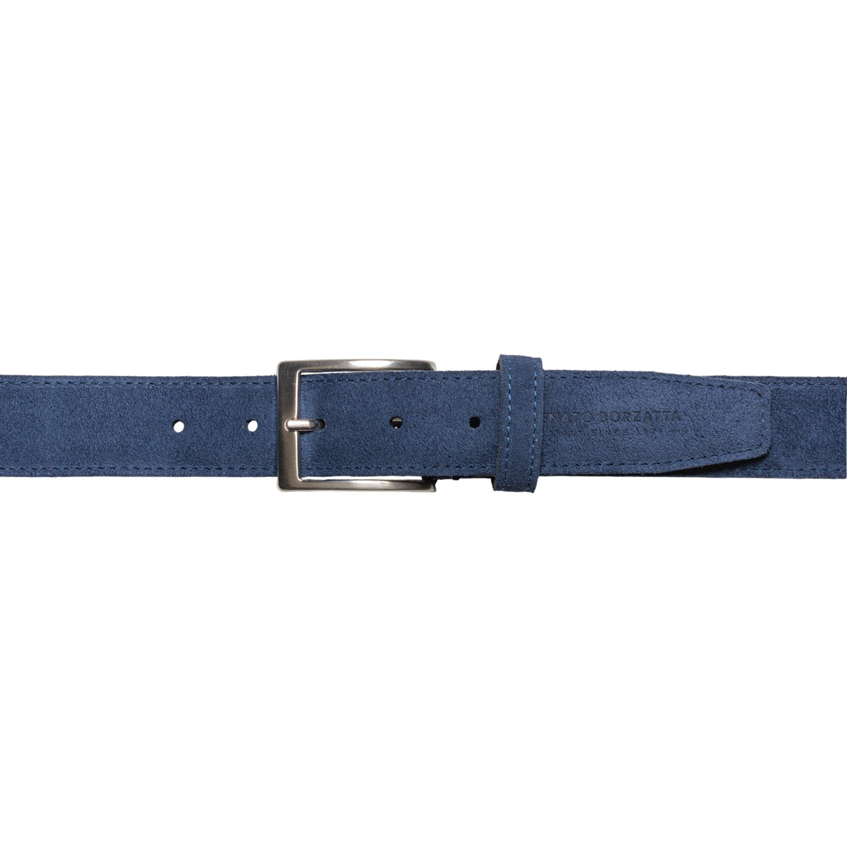 RB4029D | Men's Belt Made in Italy in Genuine Suede Leather. Satin Silver Buckle. Color: Blue. Dimensions: 125 x 3.5 x 0.5 cm (waistline 110 cm)