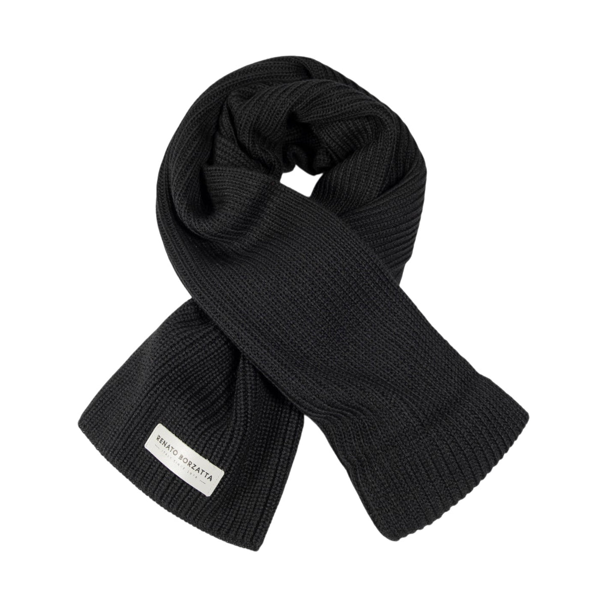 RB5002A | CERVINO Knit Scarf Mixed Wool Made in Italy. Color Black - One Size