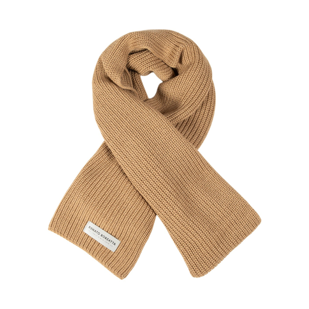 RB5004Z | CERVINO Knitted Mixed Wool Scarf and Cap Set Made in Italy. Camel Color - One Size