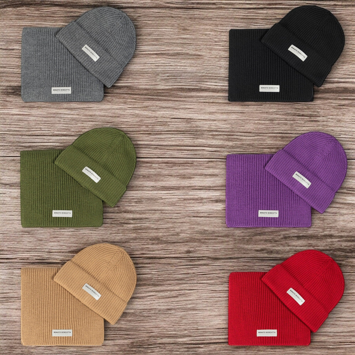 RB5004Z | CERVINO Knitted Mixed Wool Scarf and Cap Set Made in Italy. Camel Color - One Size