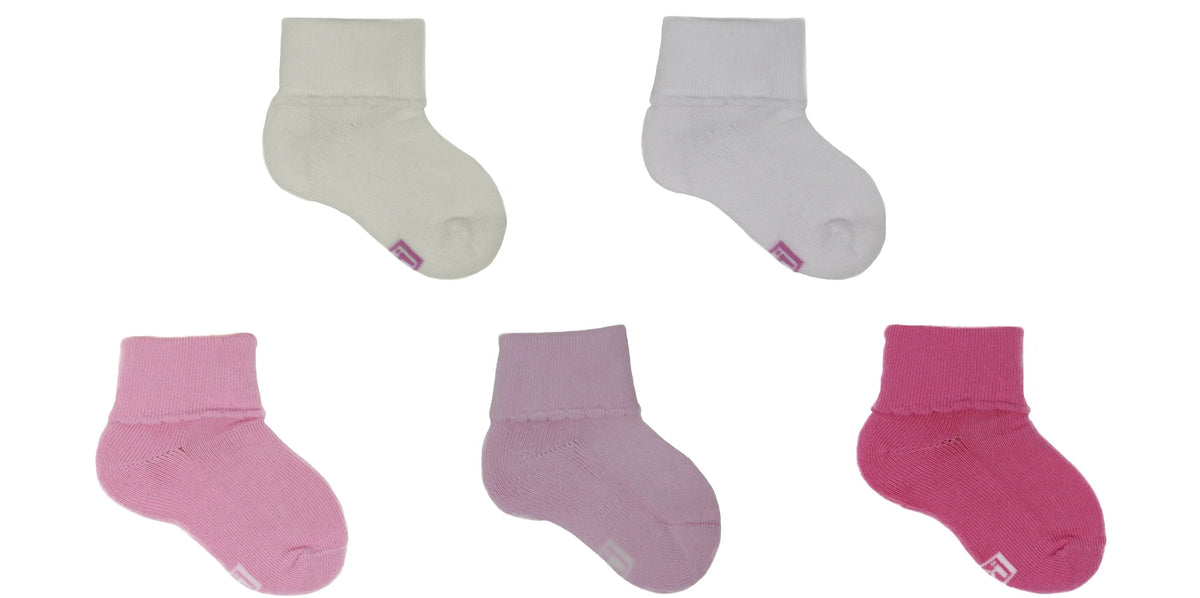 Chaussettes Bébé Sans Couture en Coton Écologique - Rose, Blanc, Beige, Fuchsia (5 paires)