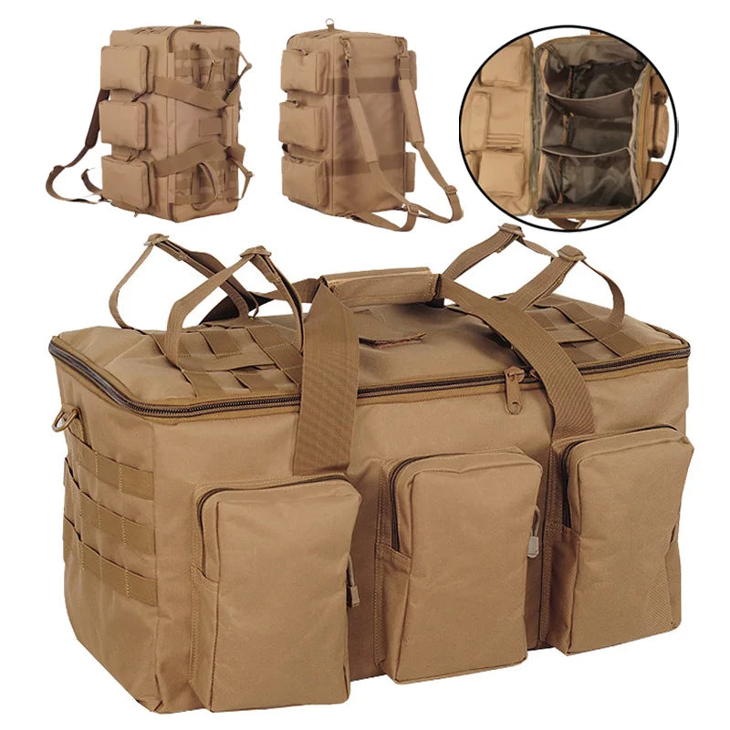55L Tactical Duffel Backpack Travel Bag Khaki-0