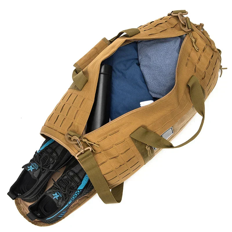 40L Tactical Sport Gym Duffle Bag Travel Training Bag Khaki-3