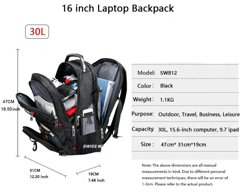 Travel Backpack Breathable Back Pad Black-1
