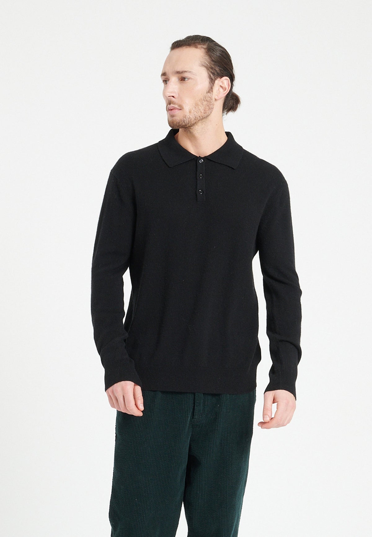 Polo manches longues homme en cachemire noir - LUKE 5