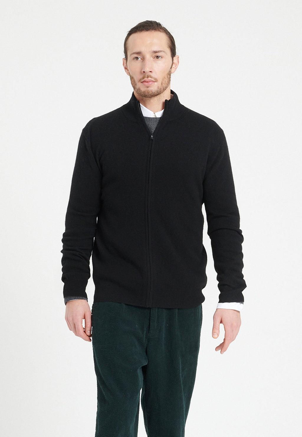 Pull col montant zippé homme en cachemire noir - LUKE 8