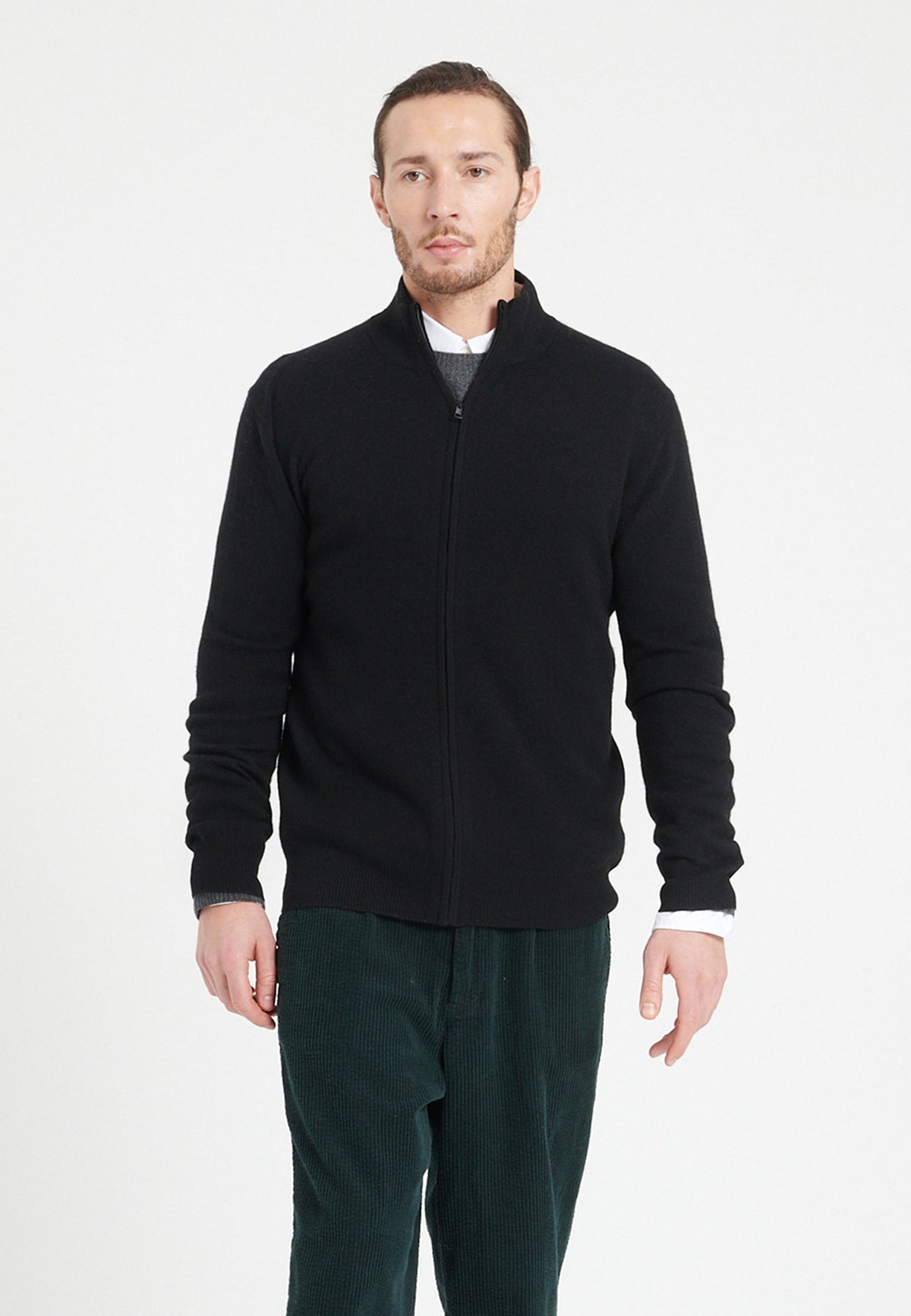 Pull col montant zippé homme en cachemire noir - LUKE 8