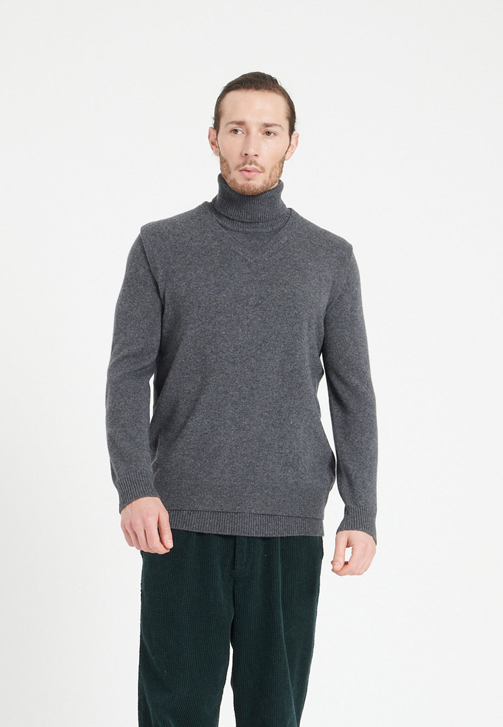 Pull col V sans manches homme en cachemire gris anthracite - LUKE 9