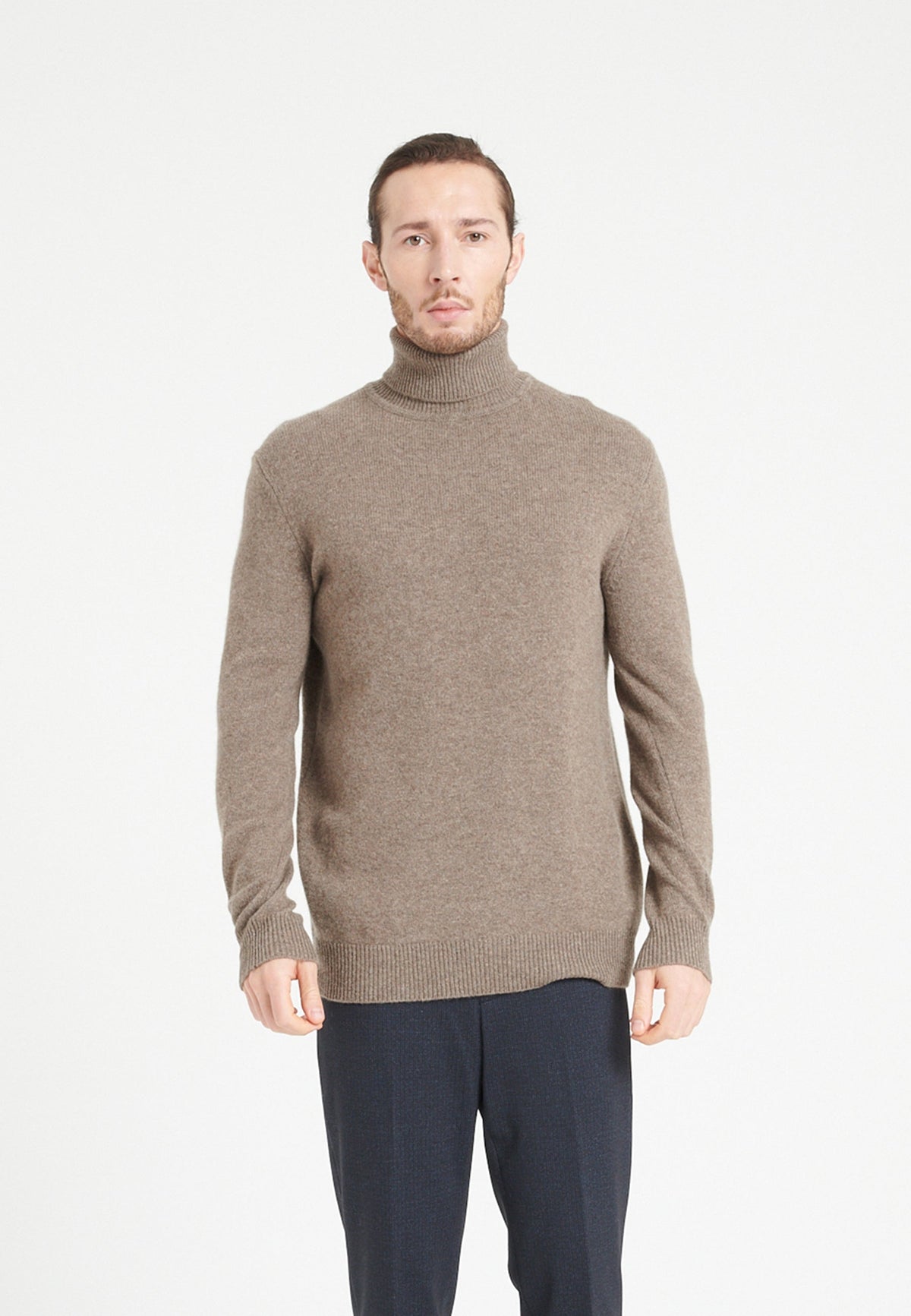 Pull col roulé homme en cachemire 4 fils taupe - LUKE 15