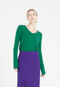 Pull col V femme en cachemire vert émeraude - LILLY 2A