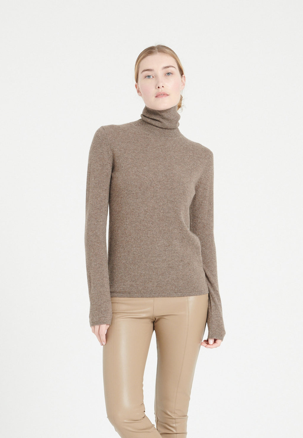 Pull col roulé femme en cachemire taupe - LILLY 3
