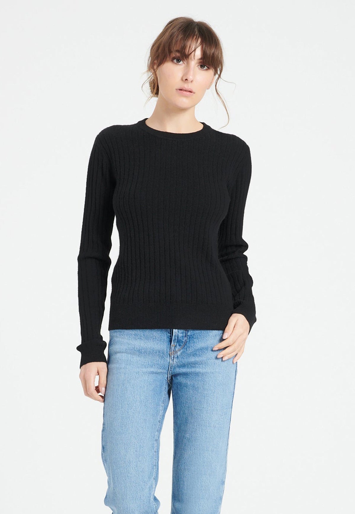 Pull col rond femme en cachemire noir - LILLY 16
