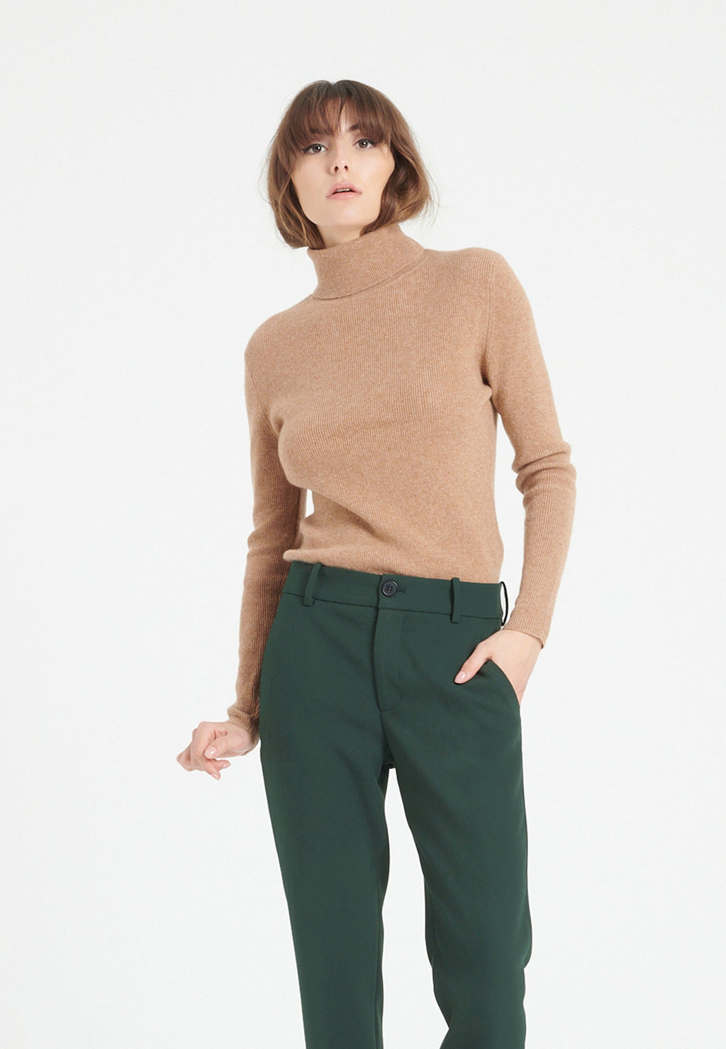 Pull col roulé femme en cachemire camel - LILLY 17