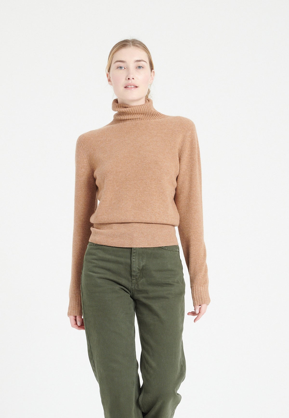 Pull col roulé femme en cachemire camel - LILLY 21