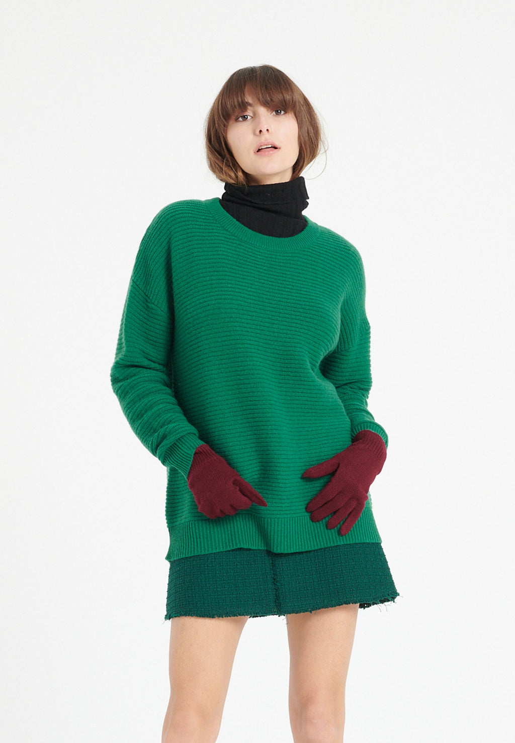 Pull col rond femme en cachemire 4 fils vert émeraude - LILLY 30