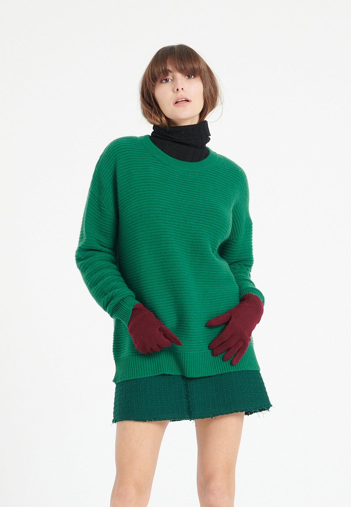 Pull col rond femme en cachemire 4 fils vert émeraude - LILLY 30