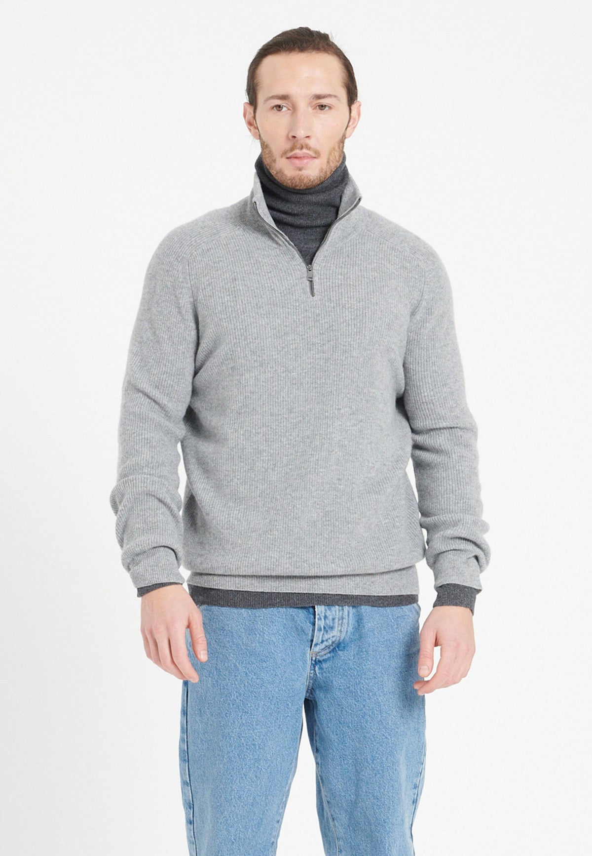 Pull col camionneur homme en cachemire gris clair - ZACH 2