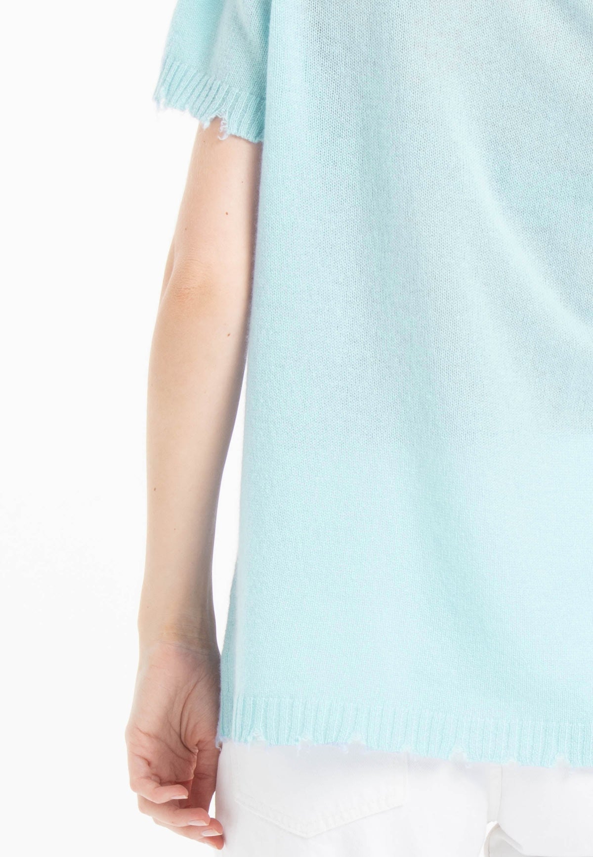 T-shirt col rond femme en cachemire déjaugé turquoise - AVA 6