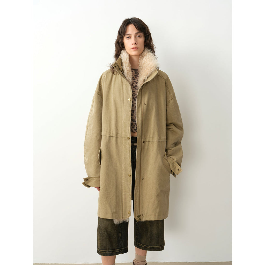 "Cool Denim" 90 goose down jacket workwear style detachable toka silhouette parka jacket for women