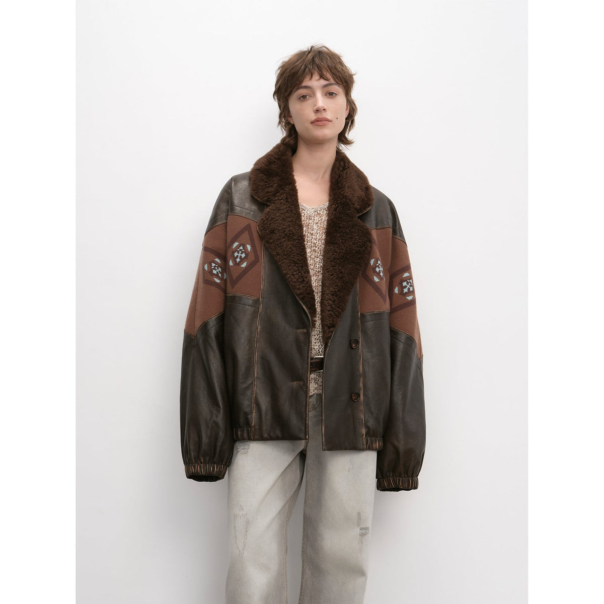 "Jumping City" Imported Suede Sheep Leather Sheep Curl Lapel White Goose Down Parka