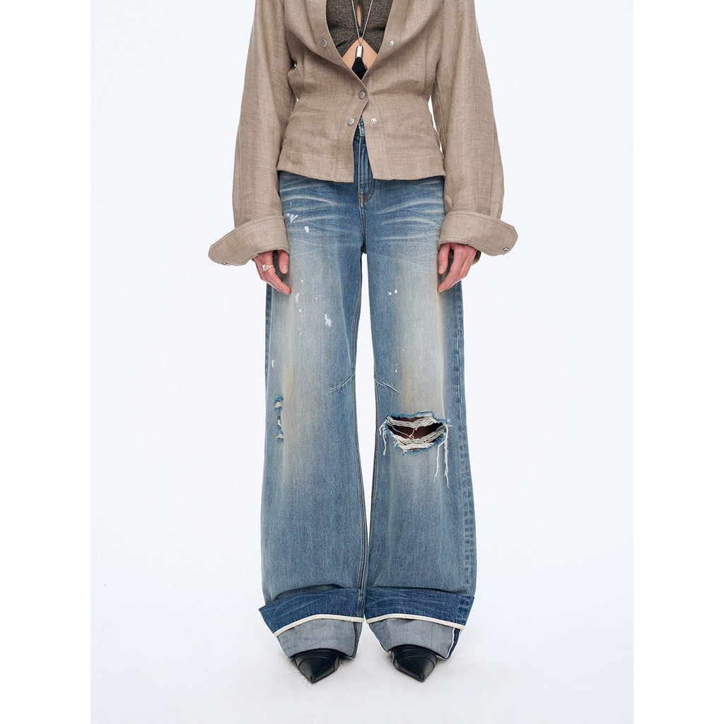 "Refreshing West Coast" Straight-Cut Selvedge Jeans with Smudged & Splashed Ink Detailing