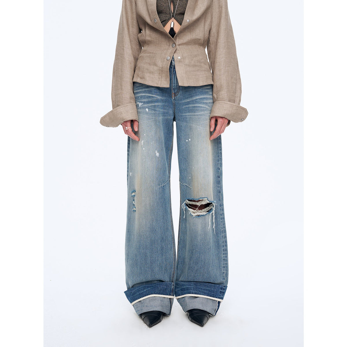 "Refreshing West Coast" Straight-Cut Selvedge Jeans with Smudged & Splashed Ink Detailing