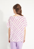 T-shirt col rond cachemire femme en cachemire déjaugé blanc écru imprimé violet - AVA 10