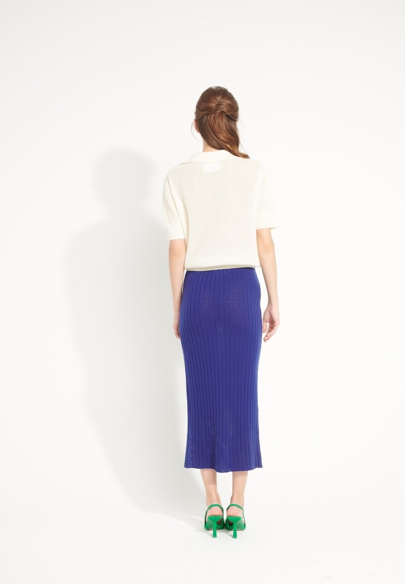Jupe longue femme en cachemire déjaugé bleu nuit - AVA 13