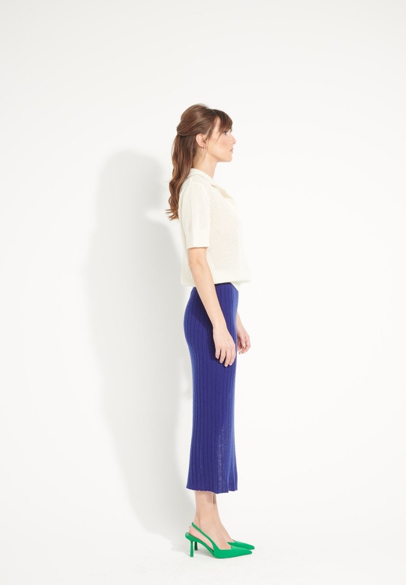 Jupe longue femme en cachemire déjaugé bleu nuit - AVA 13