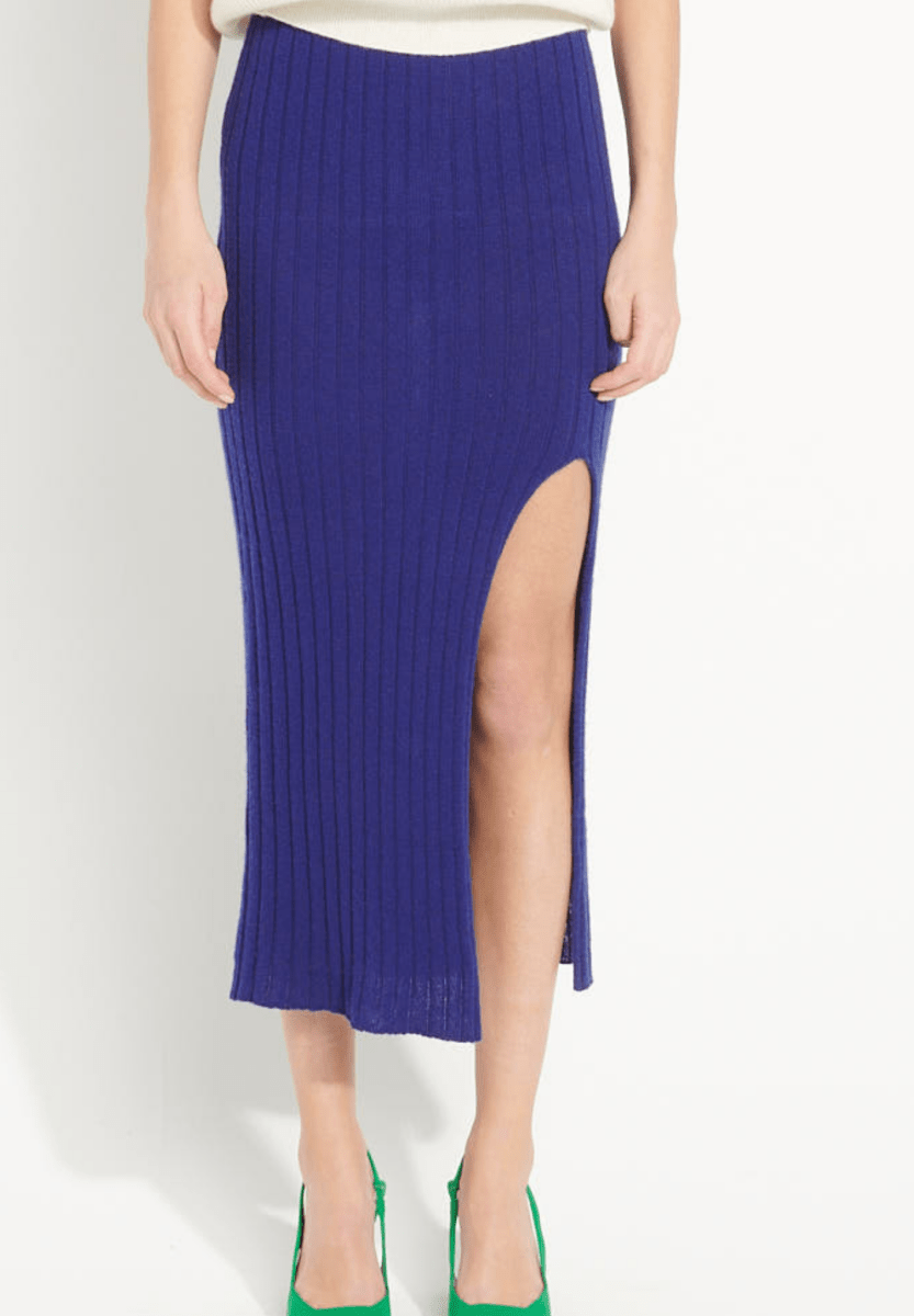 Jupe longue femme en cachemire déjaugé bleu nuit - AVA 13