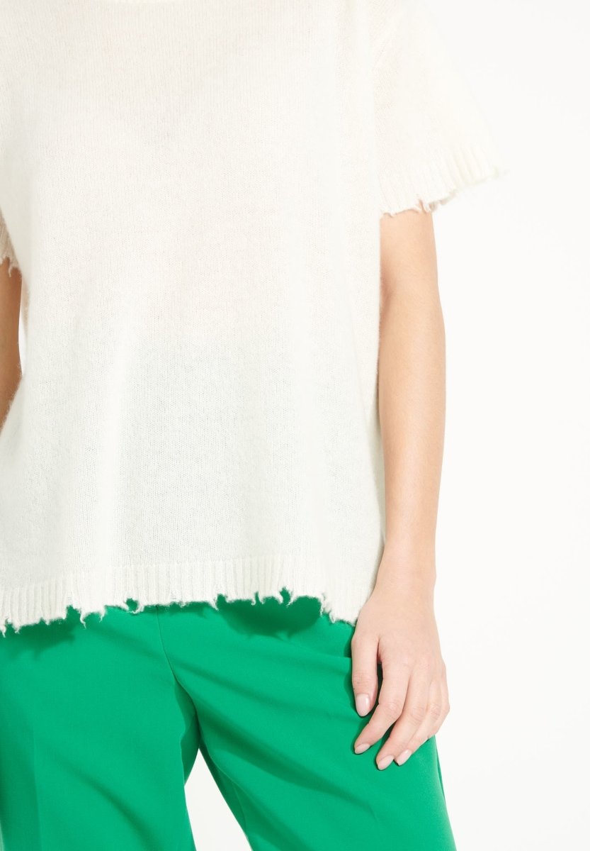 T-shirt col rond femme en cachemire déjaugé blanc écru - AVA 6