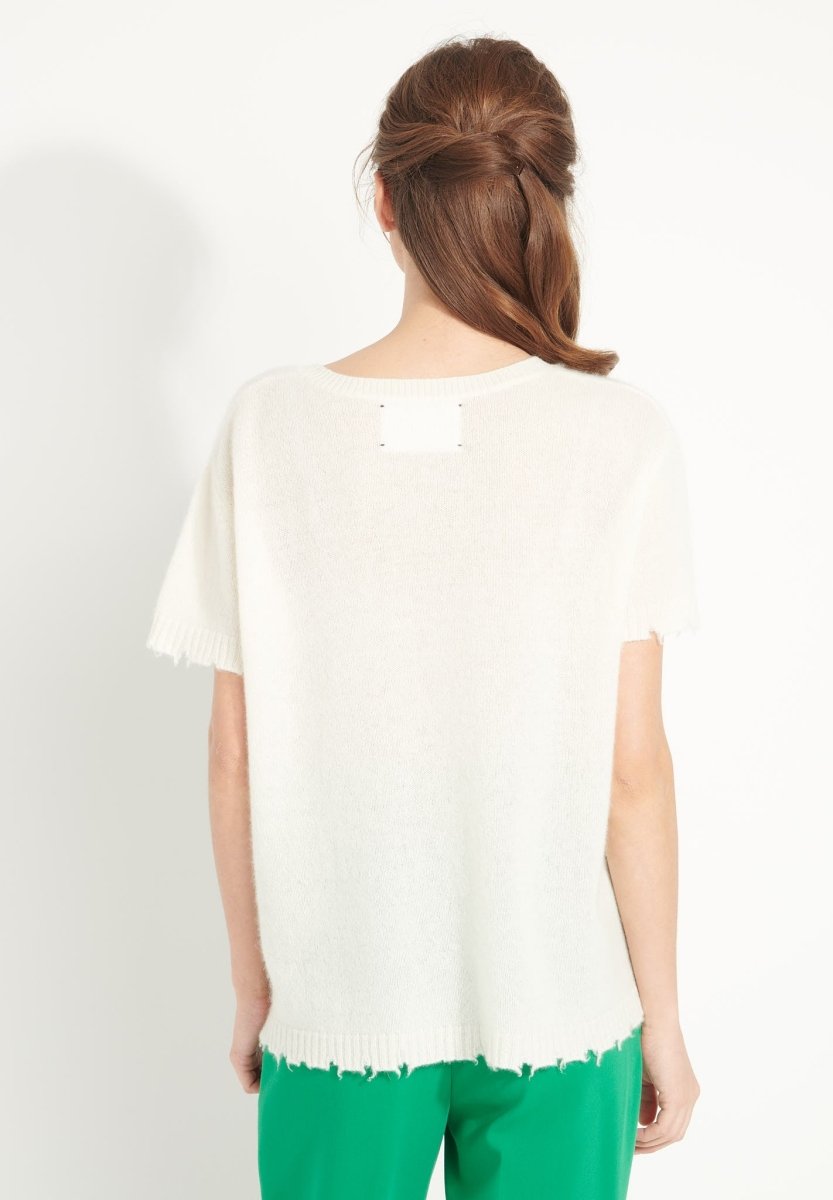 T-shirt col rond femme en cachemire déjaugé blanc écru - AVA 6