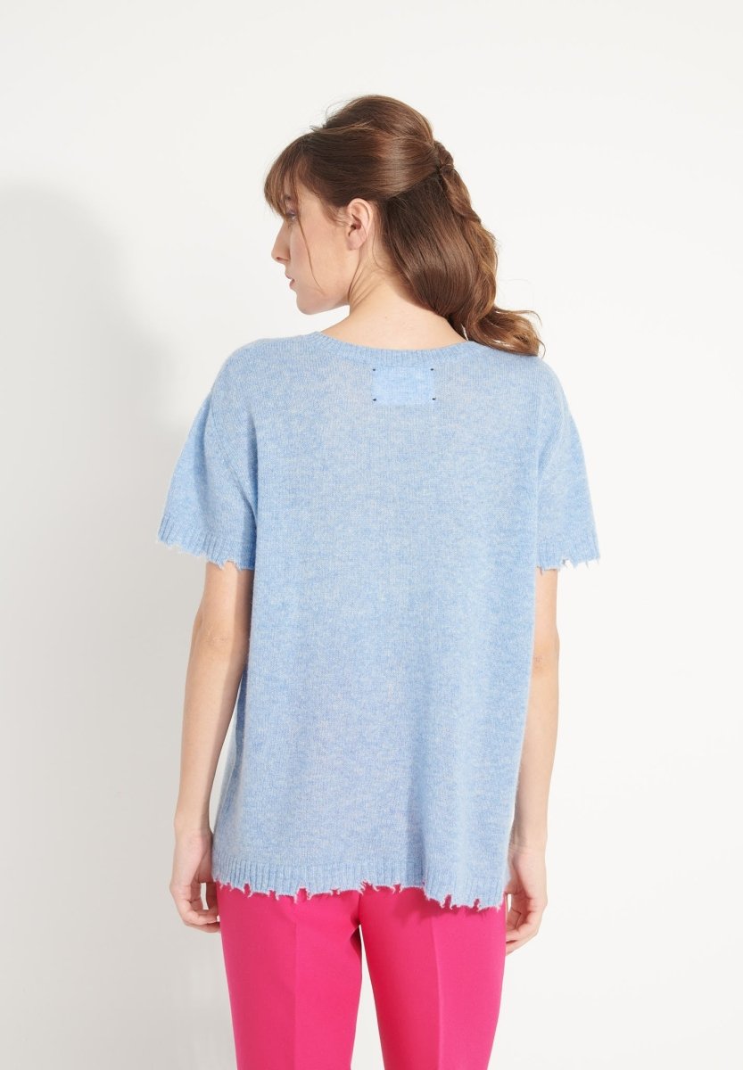T-shirt col rond femme en cachemire déjaugé bleu ciel - AVA 6