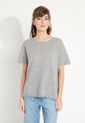 T-shirt col rond femme en cachemire déjaugé gris clair - AVA 6