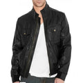 Men's Black Fitted Leather Bomber Jacket-0