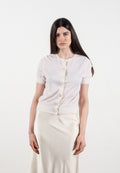 Cardigan col rond manches courtes femme en cachemire et laine ultrafin blanc - FRIDA 5