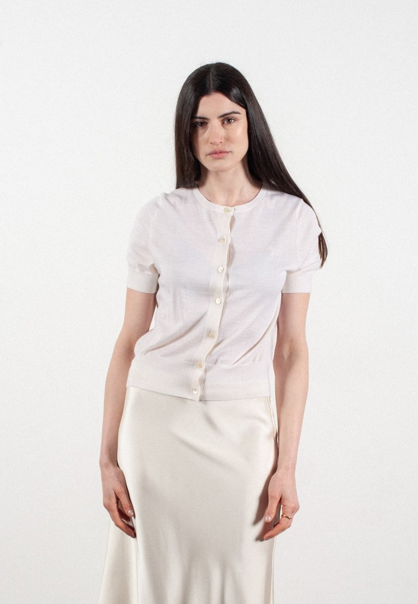 Cardigan col rond manches courtes femme en cachemire et laine ultrafin blanc - FRIDA 5