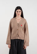 Cardigan col V femme en cachemire & laine 4 fils avec broderie fleur beige foncé - HANA 3