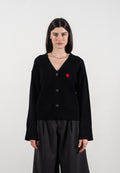 Cardigan col V femme en cachemire & laine 4 fils avec broderie fleur noir - HANA 3