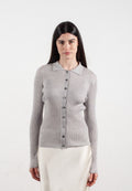 Chemise col polo manches longues en cachemire et laine ultrafin gris clair - FRIDA 4