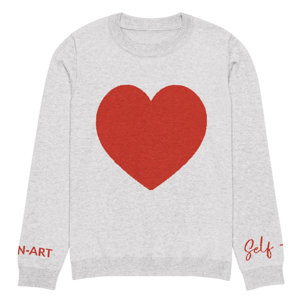 Pull col rond en maille Heart – blanc